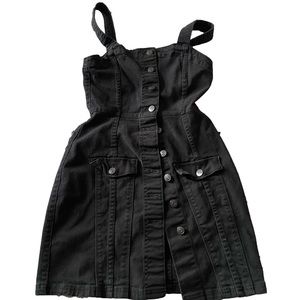 H&M black button up jean overall dress, size xs